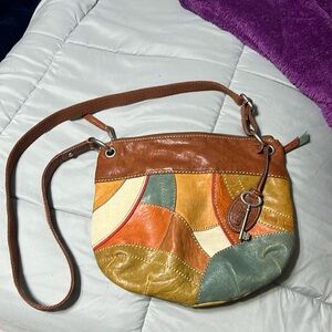 FOSSIL Leather Patchwork Shoulder Bag Crossbody Hobo Handbag Purse VINTAGE